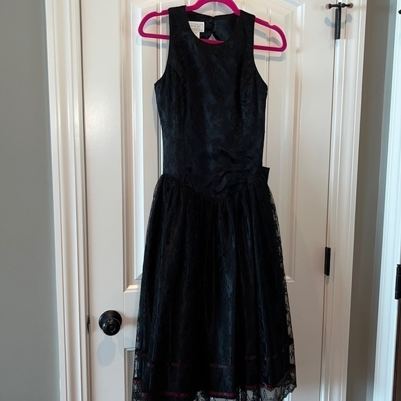 JESSICA McClintock Gunne Sax Whimsigoth black lace dress large bow open back S - Picture 4 of 17